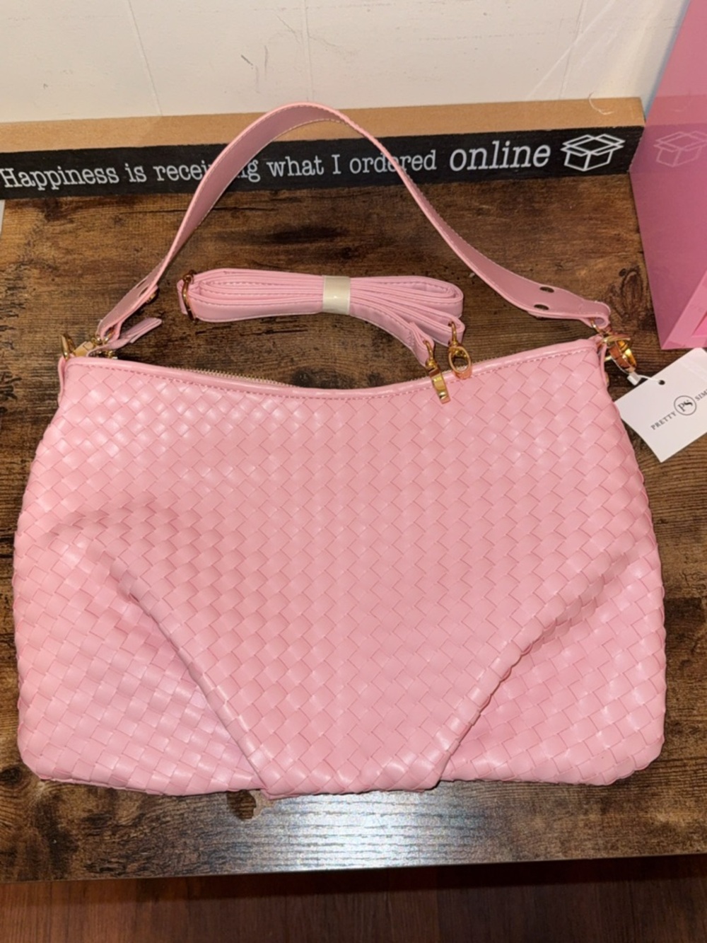 Woven Pink Shoulder Bag